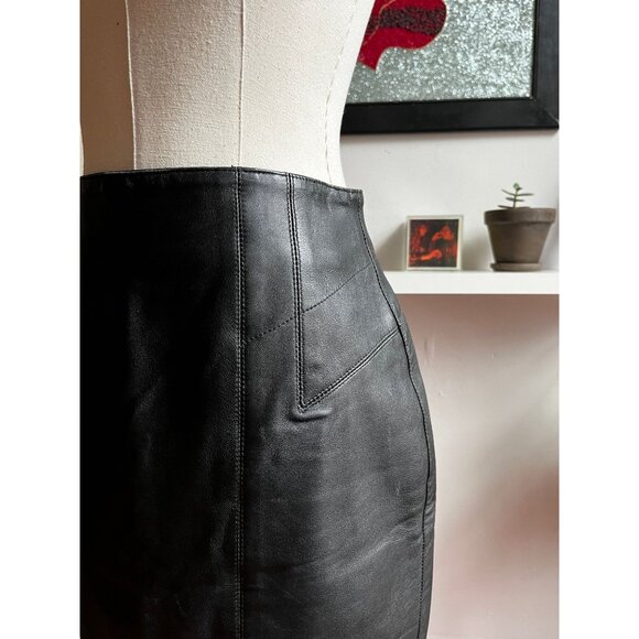 Vintage 80s Margaret Godfrey Leather Skirt | High-Waist Pencil Fit - Picture 3 of 7